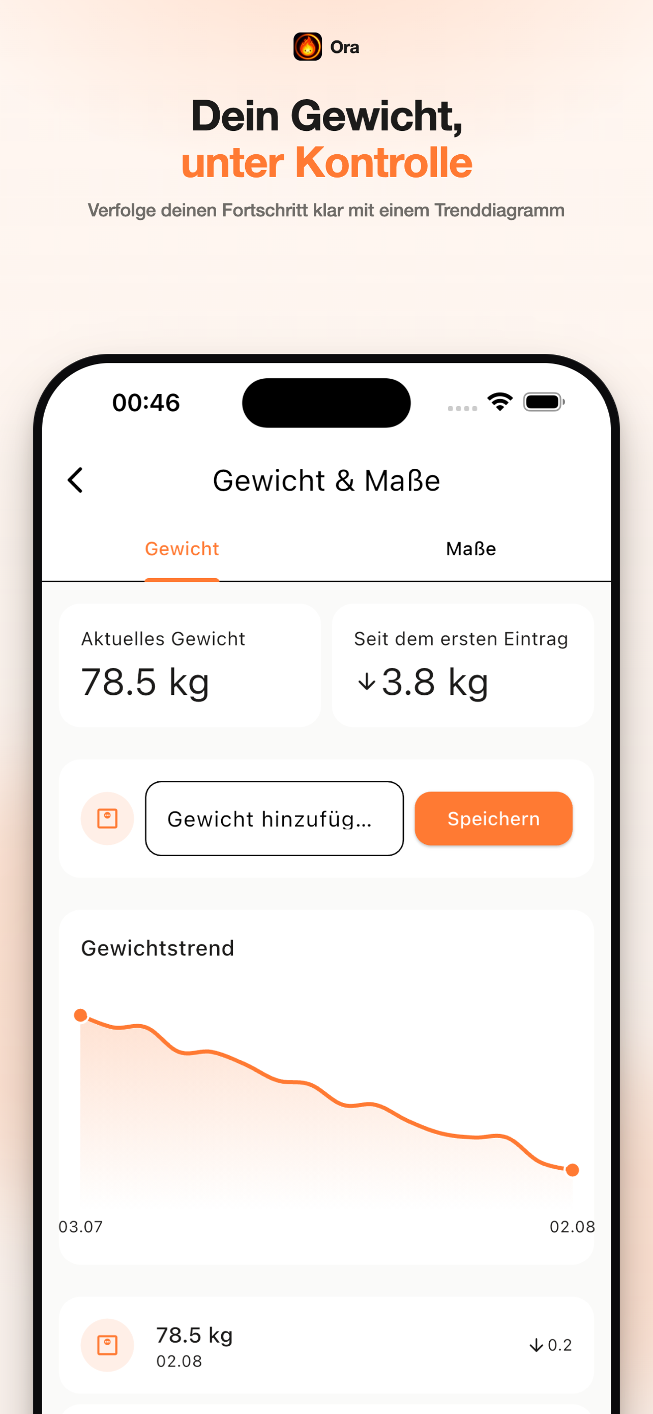 Ora weight tracking screen