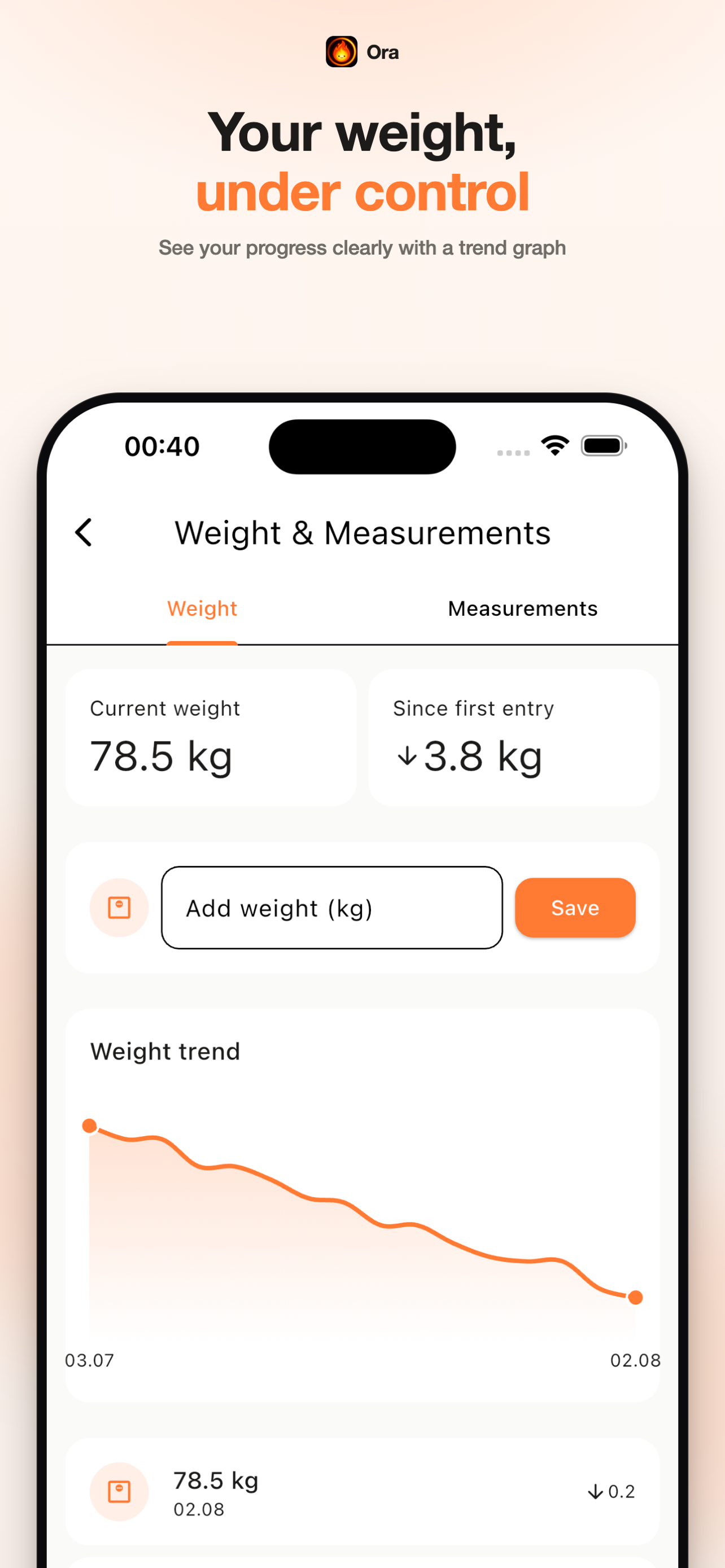 Ora weight tracking screen
