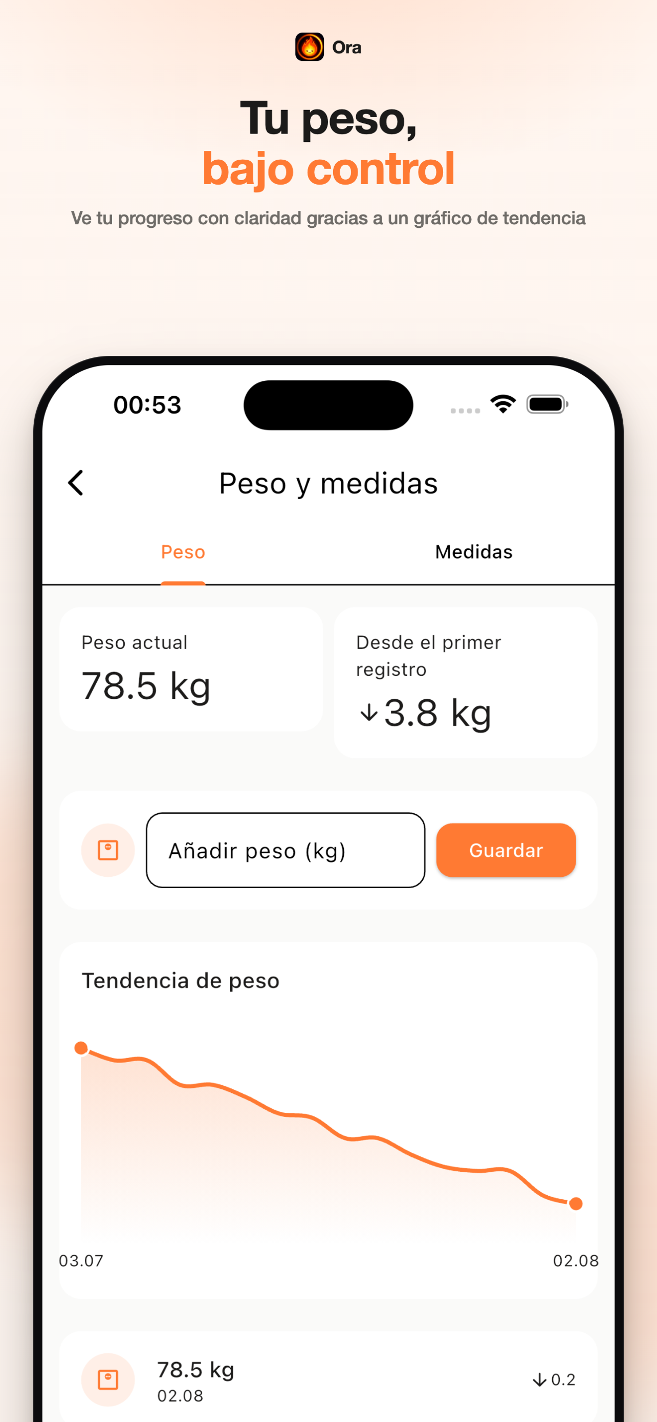 Ora weight tracking screen