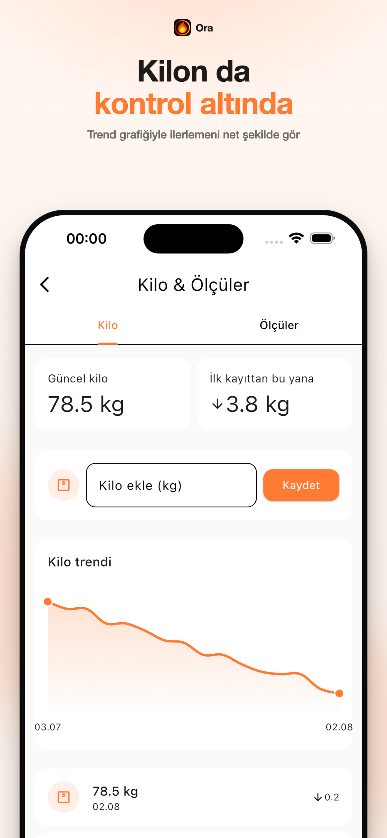 Ora weight tracking screen